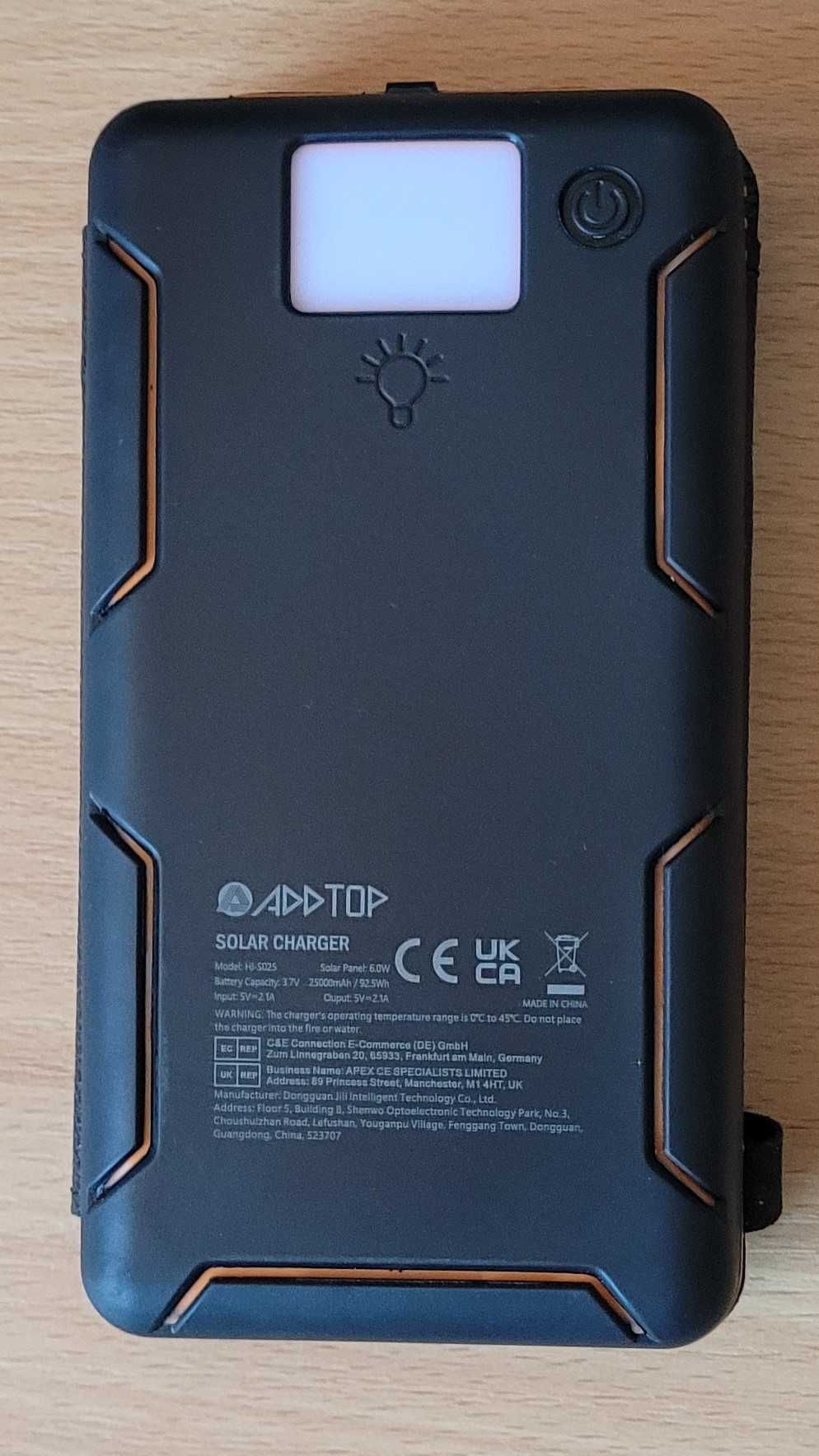 Power Bank Solarny 25.000mAh z Ładowarką Solarną 6W Addtop HIS025