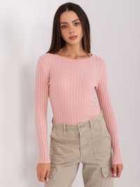 Sweter damski klasyczny w prążek jasny różowy S/M