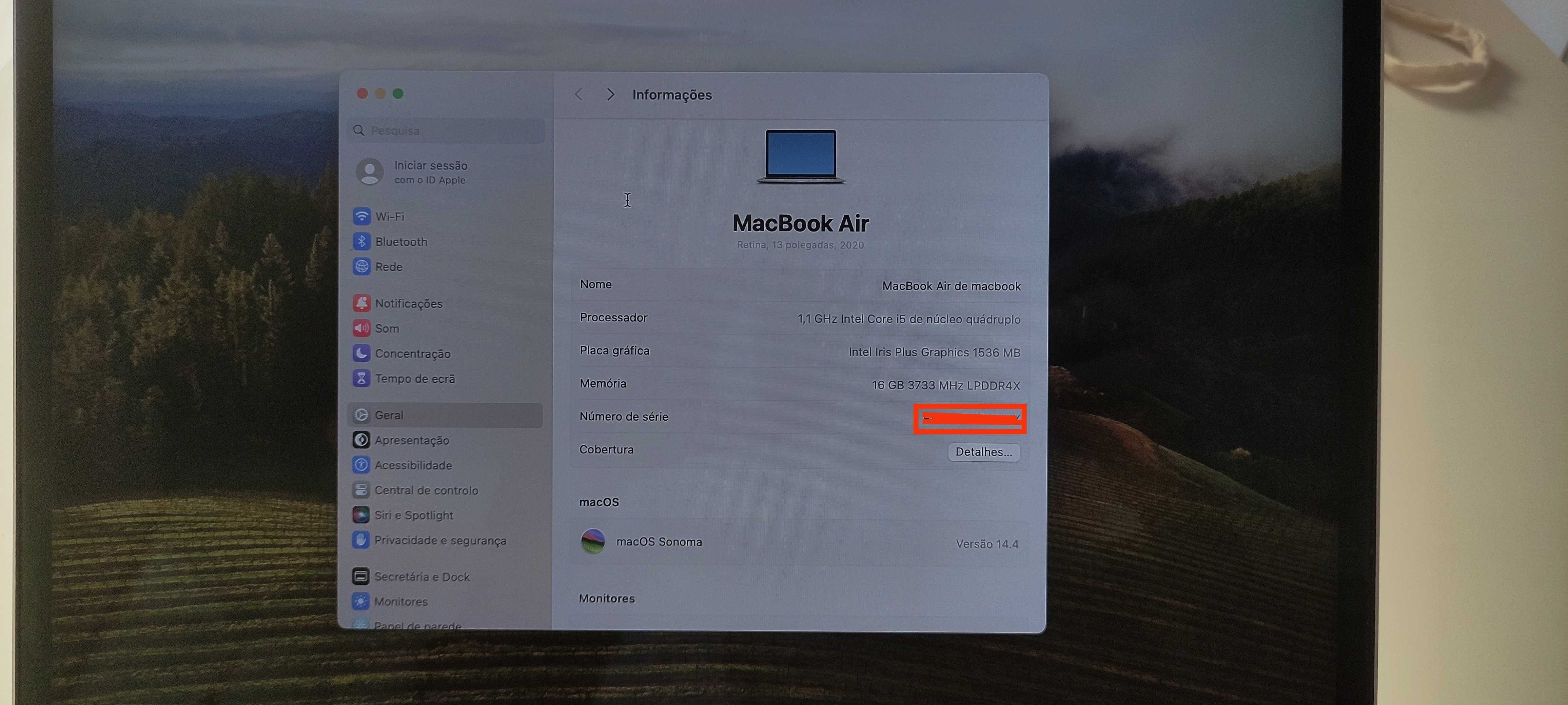 MacBook air 13" 2020 (16GB 256GB SSD i5 núcleo quádruplo) ótimo estado