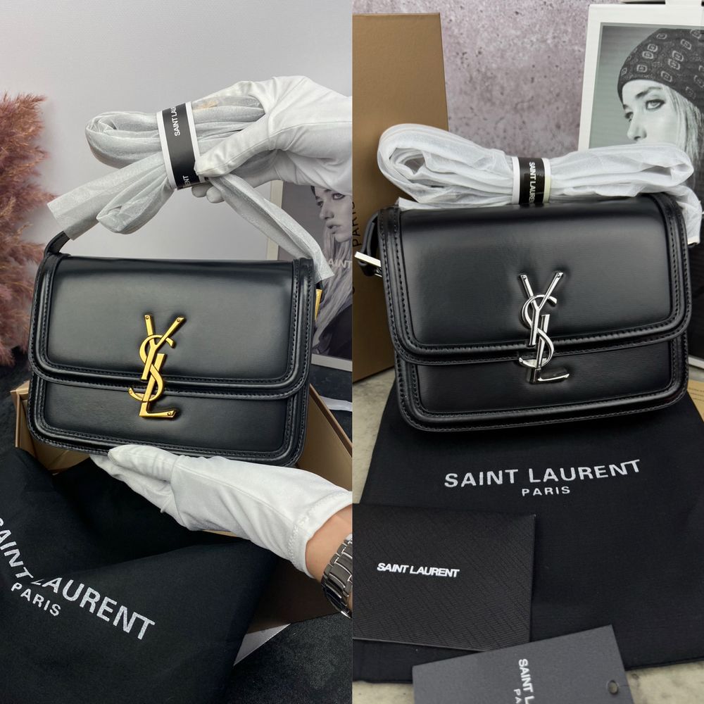 Сумка YSL Yves Saint Laurent чорна | золота та срібна фурнітура