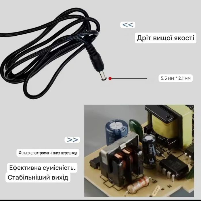 Адаптер живлення 12 В 2 А 24 Вт (5.5×2.1 мм) для камер, LED, роутер