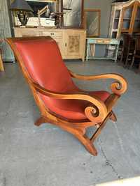 Fotel drewno i skóra kolonialny