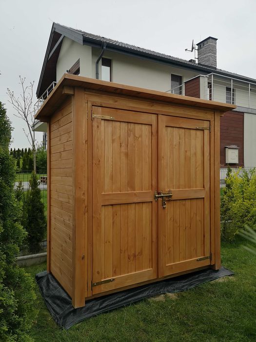 Domek narzędziowy drewniany 2 x 1,1m z podwójnymi drzwiami dach prosty