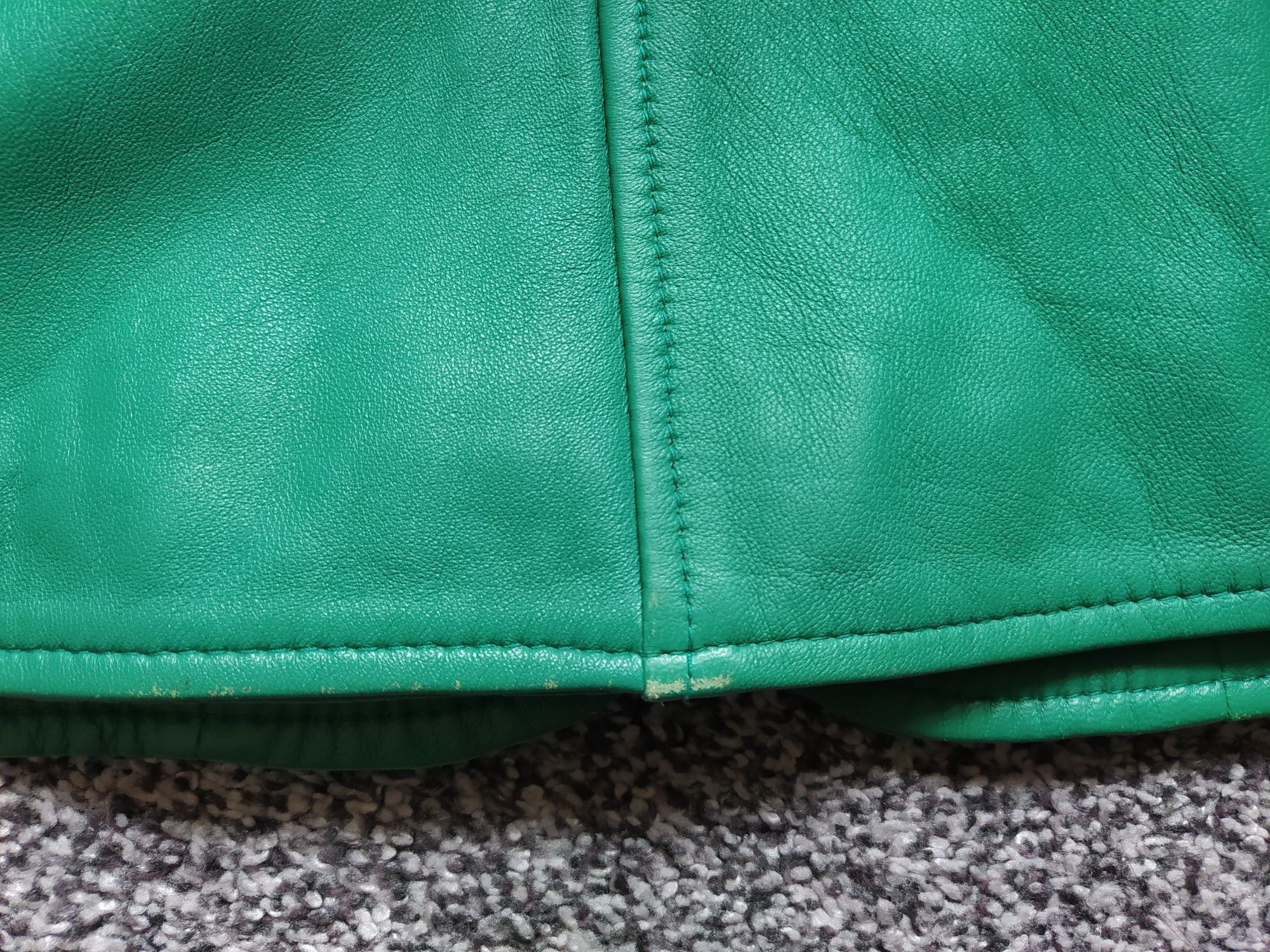Куртка сизая / Полупальто зелёное, женская, кожа, уценка
