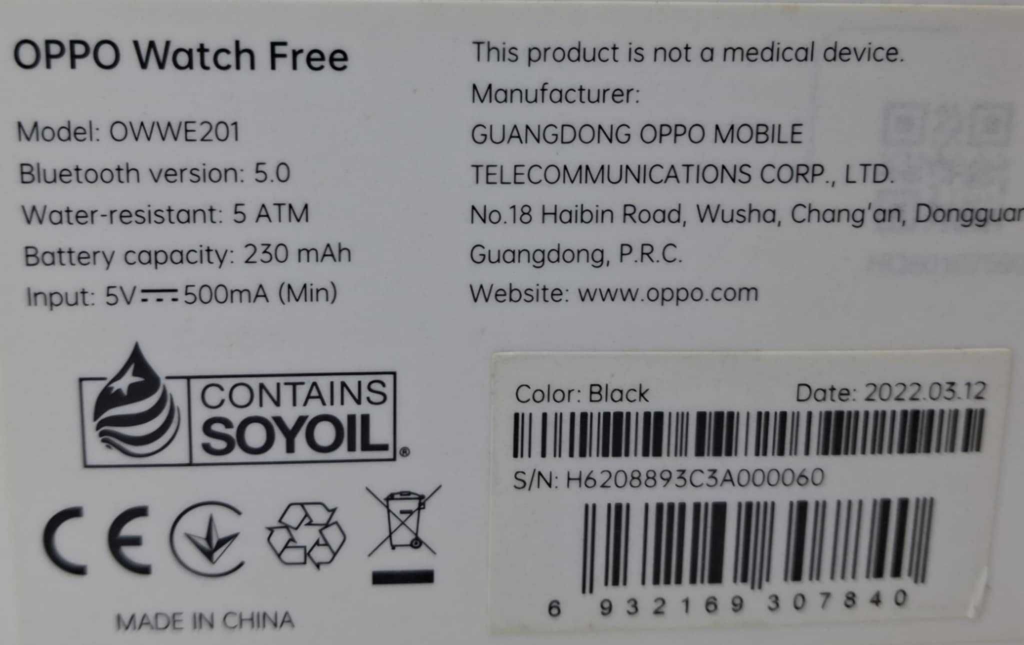 Smartwatch Oppo Watch Free