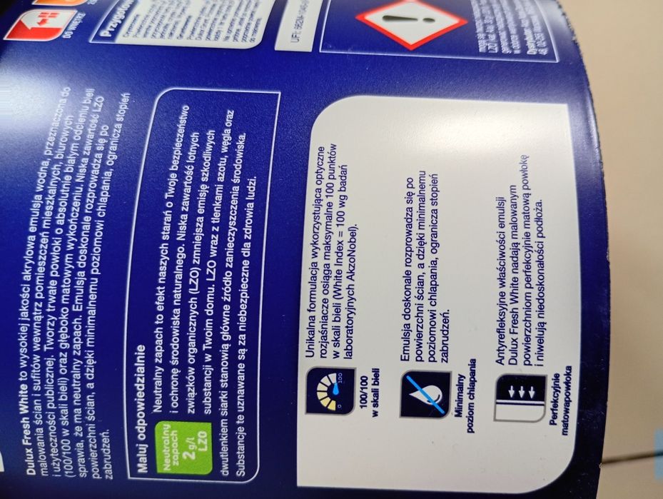 Farba Dulux do ścian i sufitów biała 2.5 litra