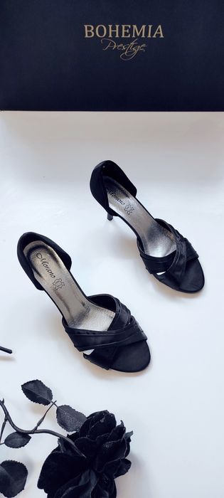 Nowe Piękne sexowne czarne złote wysokie piękne eleganckie na obcasie