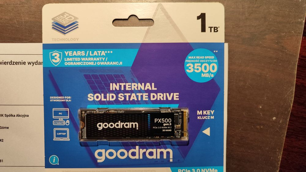 Dysk SSD m.2 Corsair PX500 gen. 3 1TB NVME nowy
