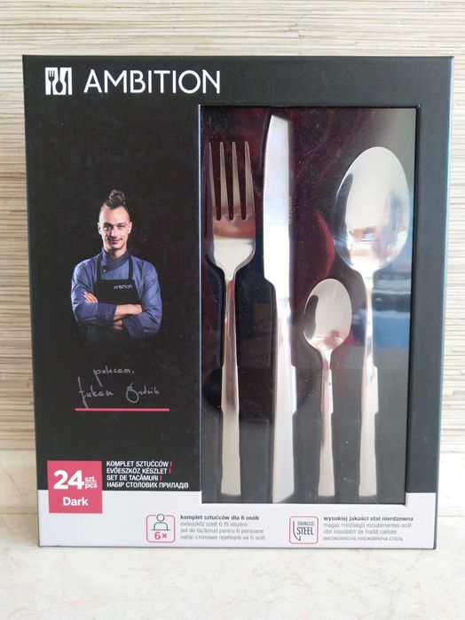 Zestaw Sztućce DARK Komplet 24 Elementy Zastawa POCZTEX