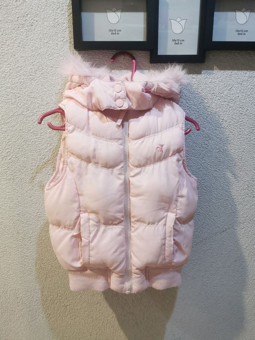Bezrękawnik z kapturem ciepły gruby dla dziewczynki 116