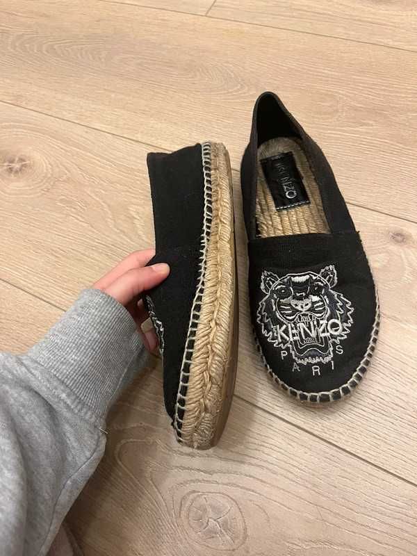 Kenzo espadryle mokasynki balerinki czarne na słomianej podeszwie 37