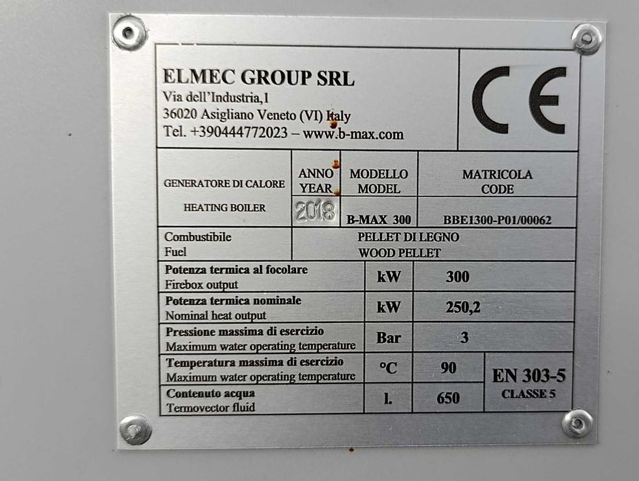 Piec grzewczy B-MAX 300 kW (pellet, klasa 5, 2018)