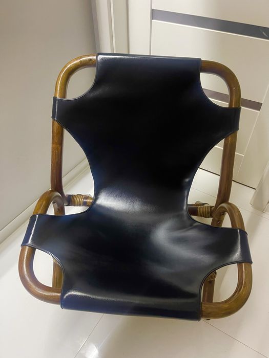 Fotel Skórzany Typu Sling Back Z Czarnej Skóry. Unikat ,Stylowy