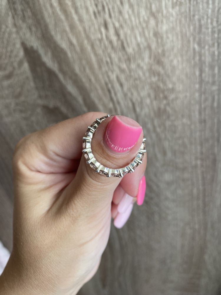 Кольцо каблучка з рожевими цирконами 17,5 срібло
