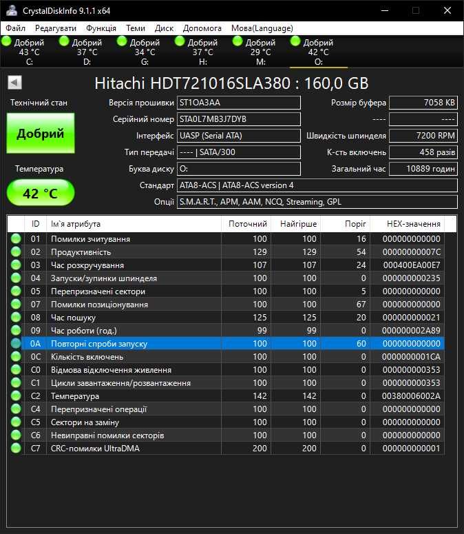 Жорсткий диск HDD Hitachi 160 Gb 3.5" SATA 7200 rpm 8 Mb buffer