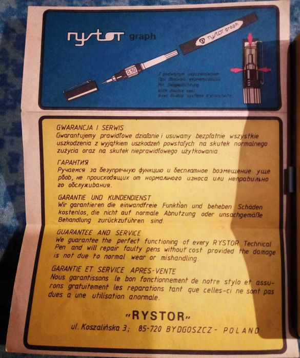Pisaki Kreślarskie "Rystor". Rapidografy.