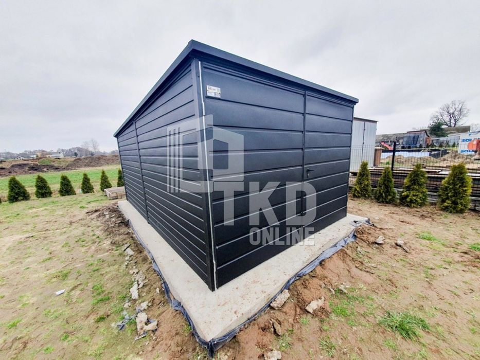 Garaż Blaszany 3X6 Brama Antracyt Dach Spad W Tył  Tkd196