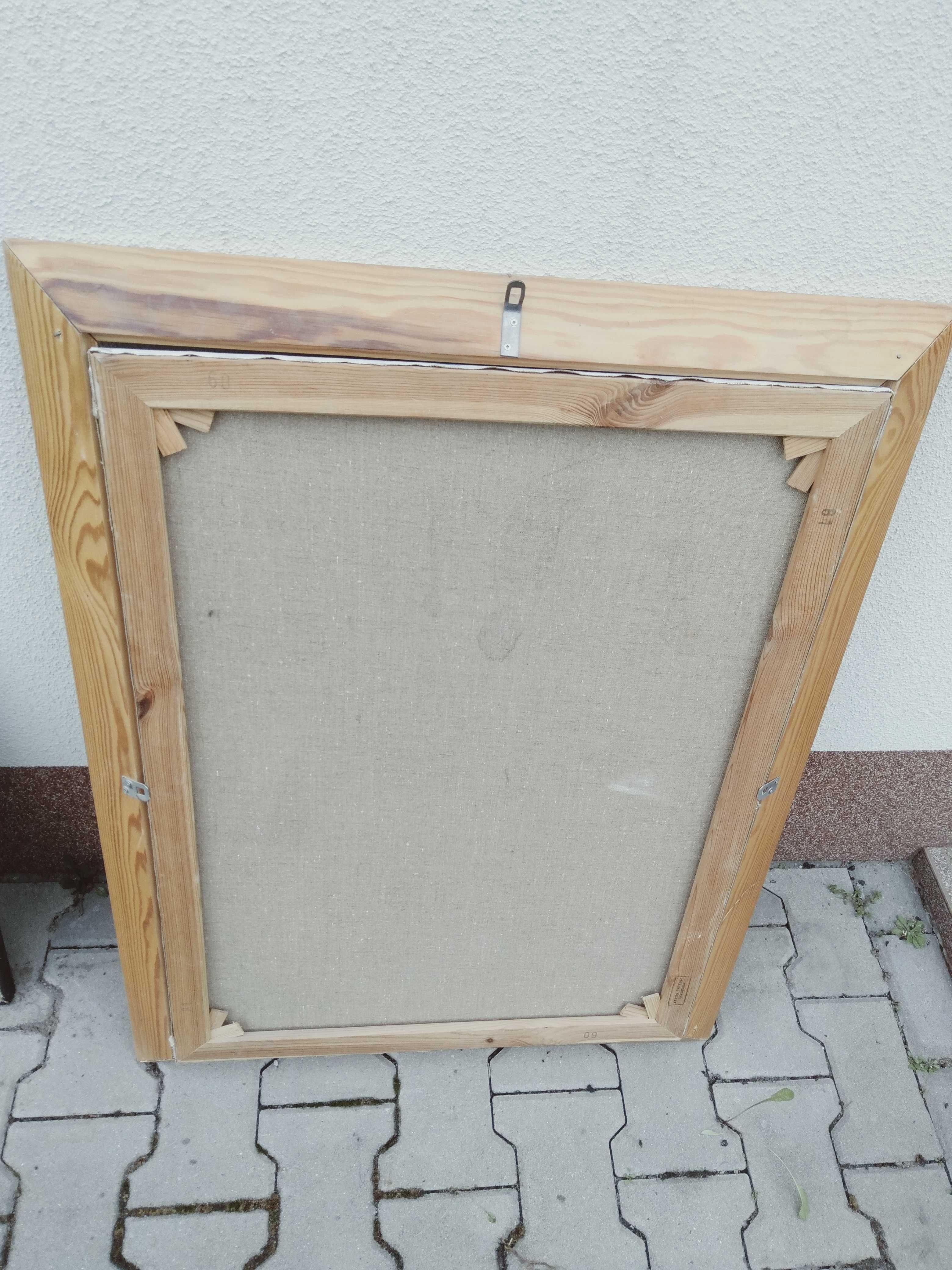 Stary duży obraz w ramie na płótnie 90 x 70 cm. ASP Poznań