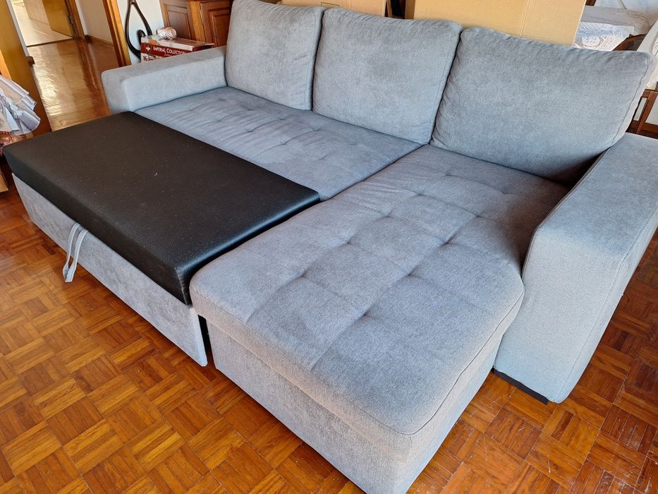 Sofa com chaise longue de 3 lugares com sofa cama