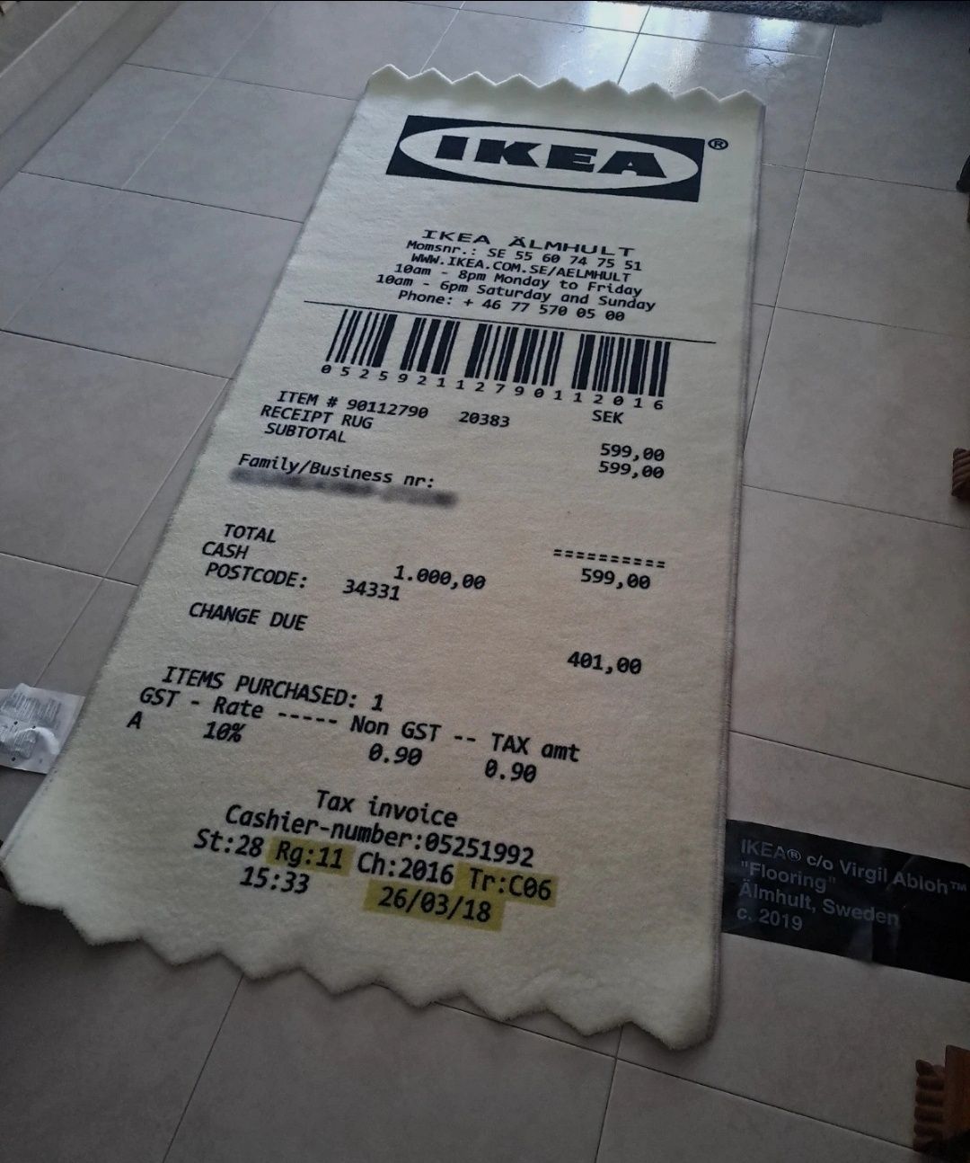 Virgil Abloh IKEA Tapete Markerad Receipt Rug