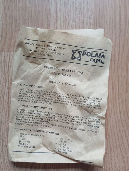Kuchenka elektryczna Typ KZ-14 POLAM FAREL