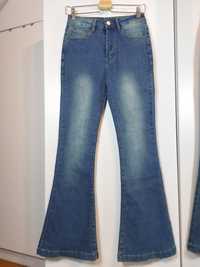 Niebieskie jeansy dzwony 36/S spodnie jeansowe dżinsy z wysokim stanem