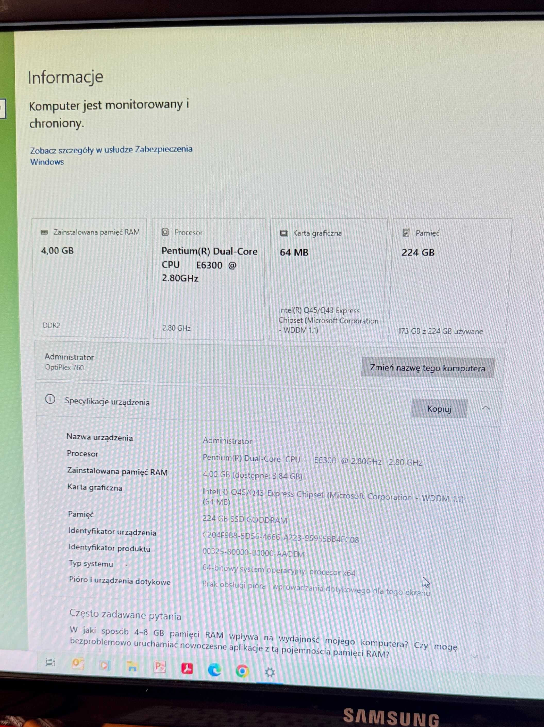 DELL OPTIPLEX 760 wraz z monitorem.