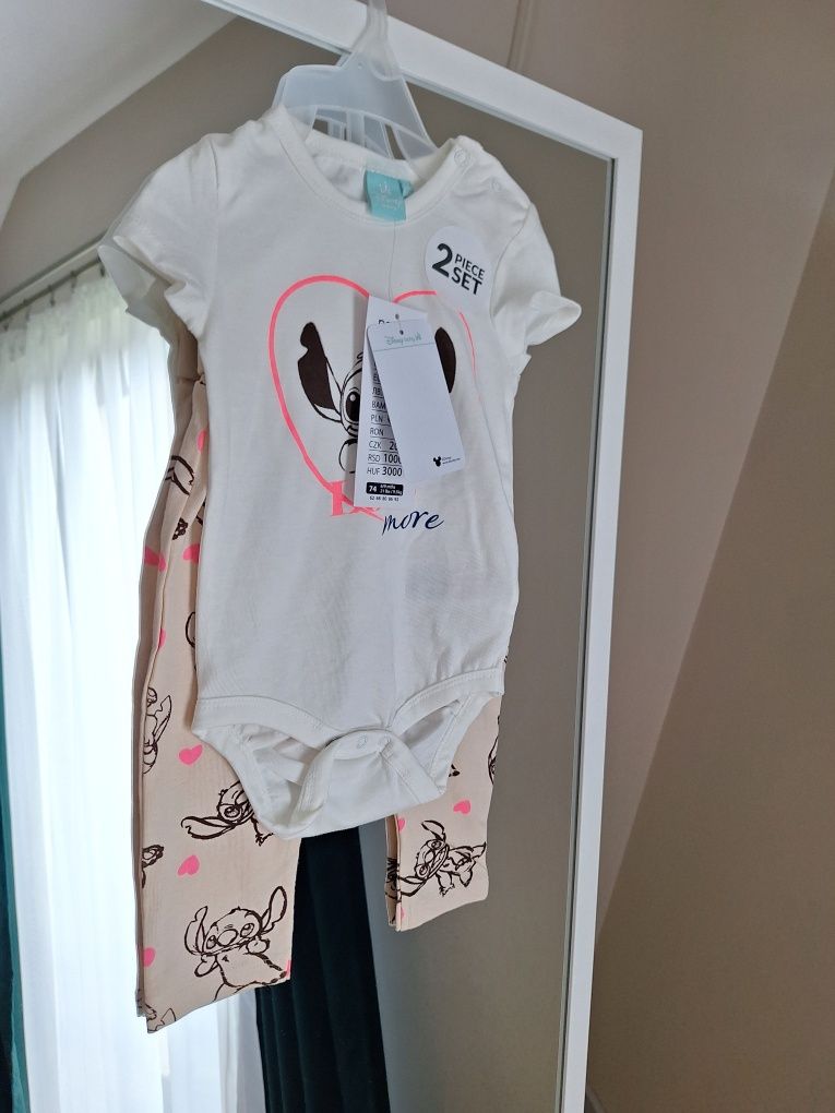Komplet nowy niemowlęcy dziewczęcy 74 6m beżowy stitch
