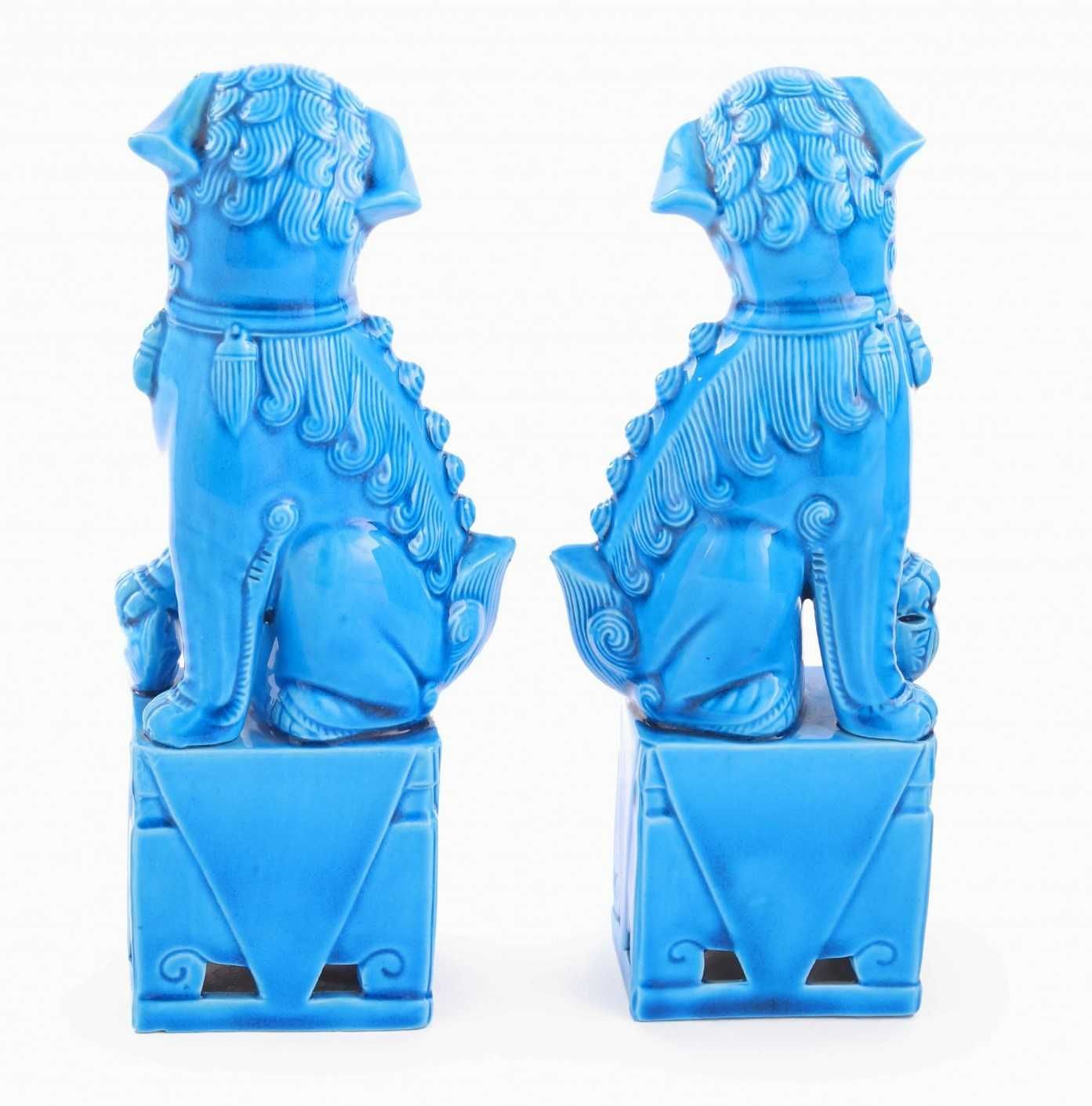 Par de cães de Foo em porcelana da China cor Azul Turquesa