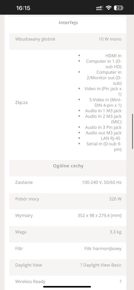 Projektor Panasonic VW 350 WCGA