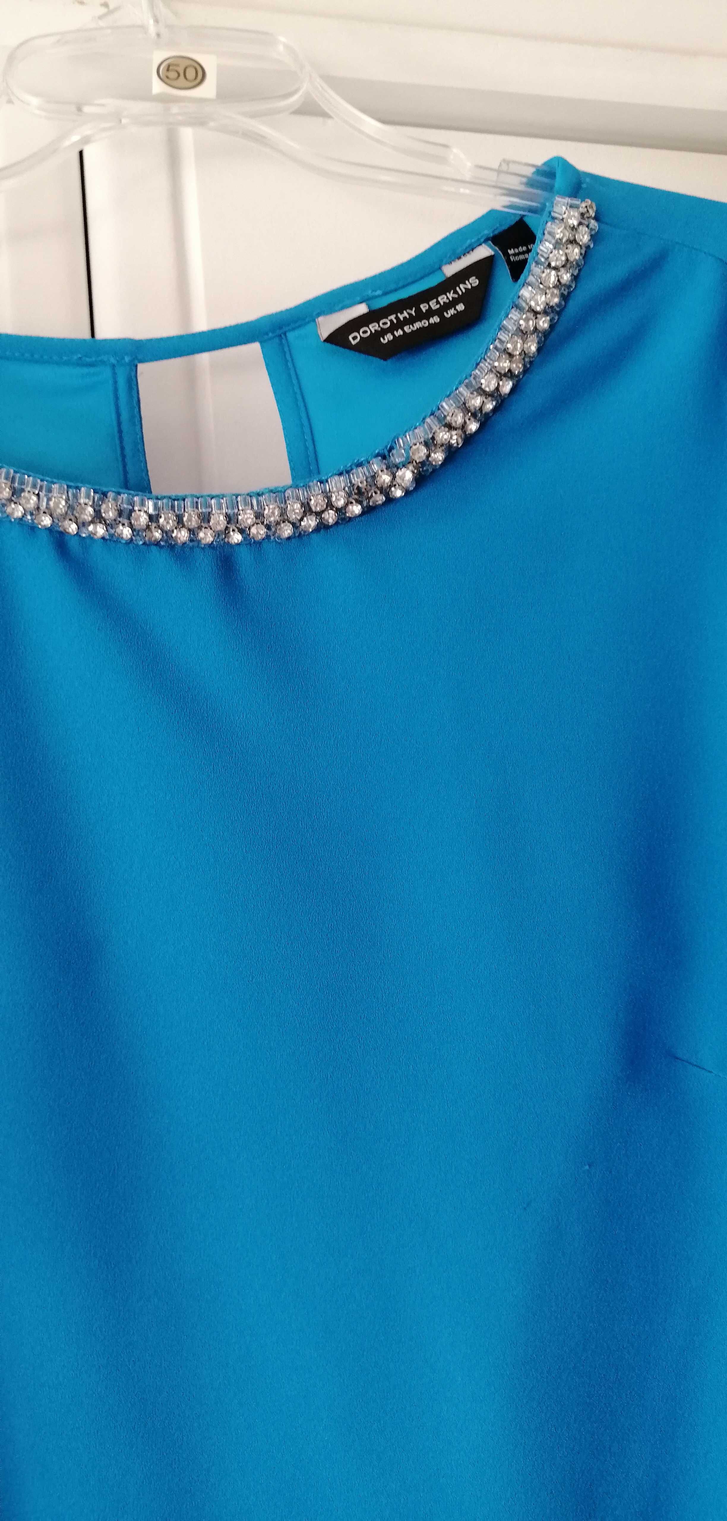 niebieska chabrowa elegancka bluzka z falbanką damska 46XXXL