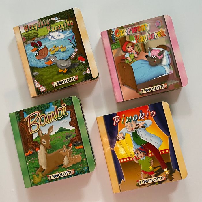4x Mini Książeczki Bambi Pinokio Brzydkie Kaczątko Czerwony Kapturek