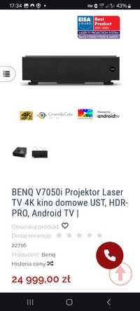 Projektor Laserowy  Benq V7050i  4K z sztywnym ekranem 100tu calowym
