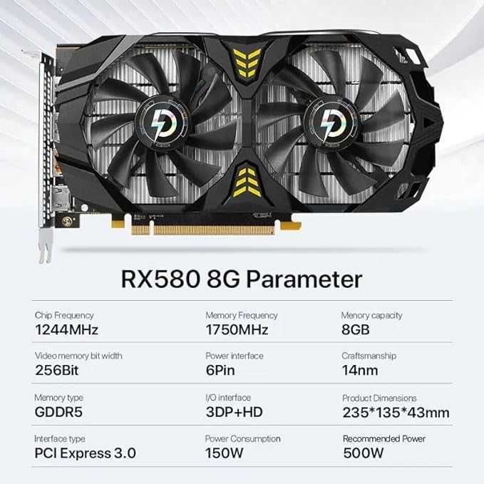 PELADN AMD Radeon RX580 8GB Karta graficzna do gier, streamingu,mediów