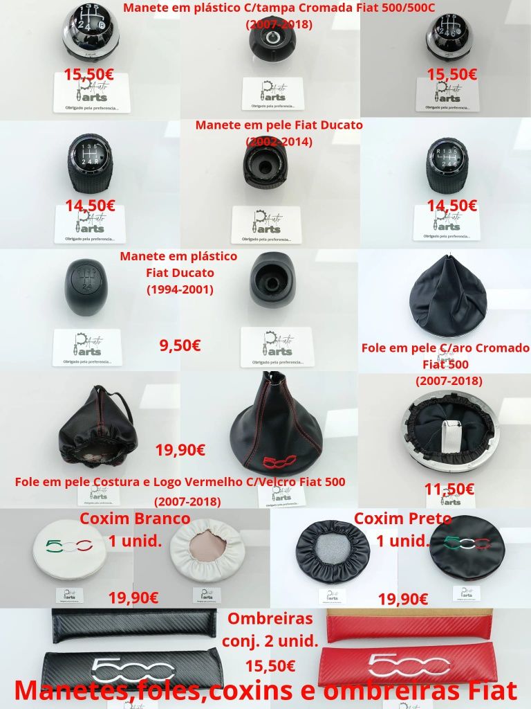Manetes de velocidades mocas, foles,  e almofadas de cinto Fiat 500 e