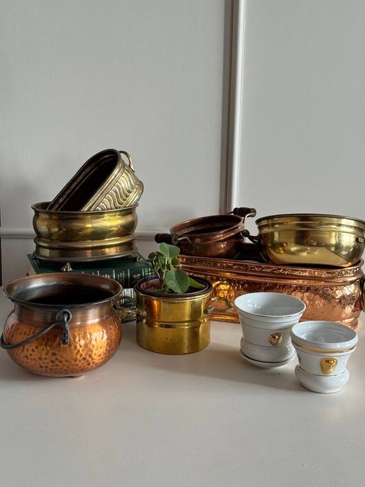 Мідне бронзове латунне кашпо лійка  порцелянове вінтаж латунь медь