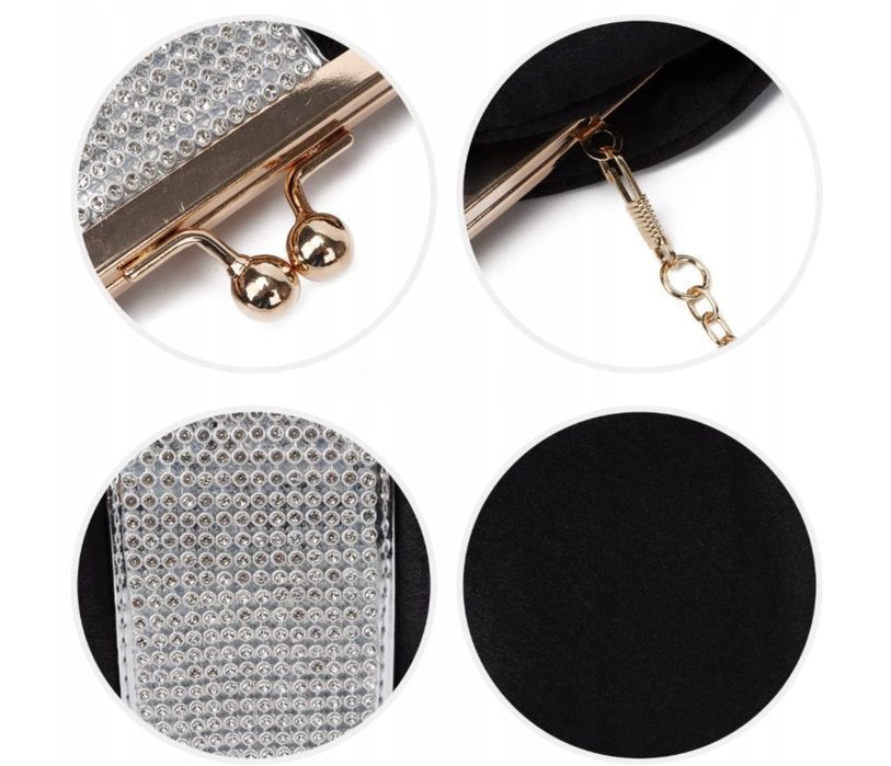 Wieczorowa Kopertówka Torebka na Ramię Czarna Satynowa Złoty Łańcuszek