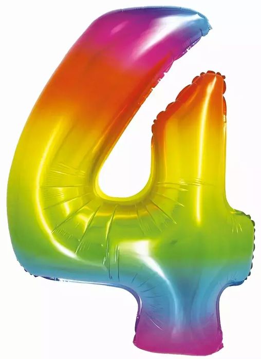 Balon foliowy. Cyfra 4, tęczowa (76 cm). Godan