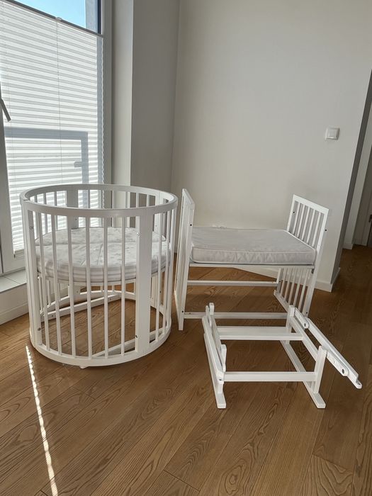 Łóżeczko dziecięce 7w1 – okrągłe, owalne, przewijak, kojec – NOWE