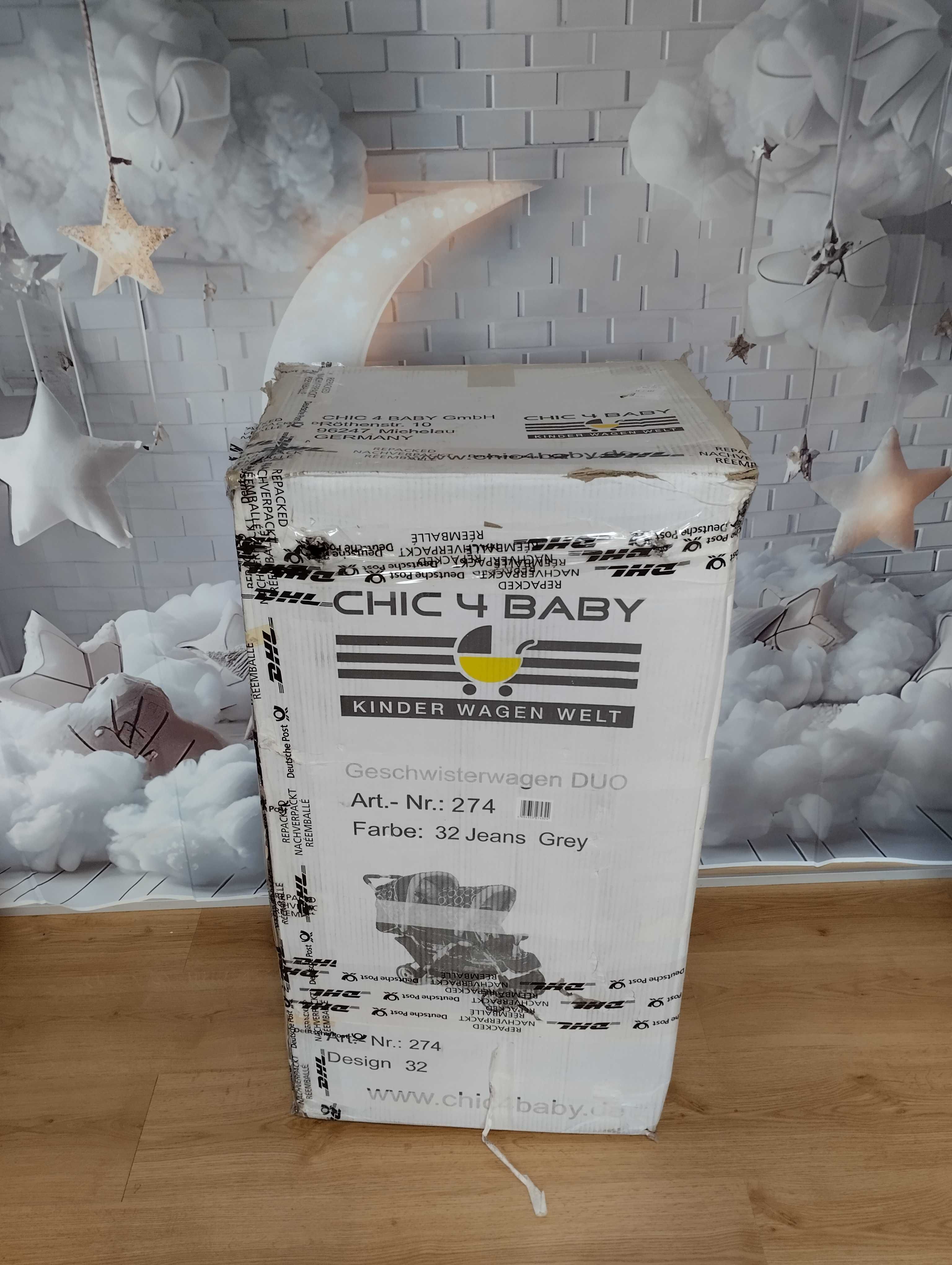 Wózek Chic 4 Baby Duo szary dla rodzeństwa podwójny bliźniaków z gondo
