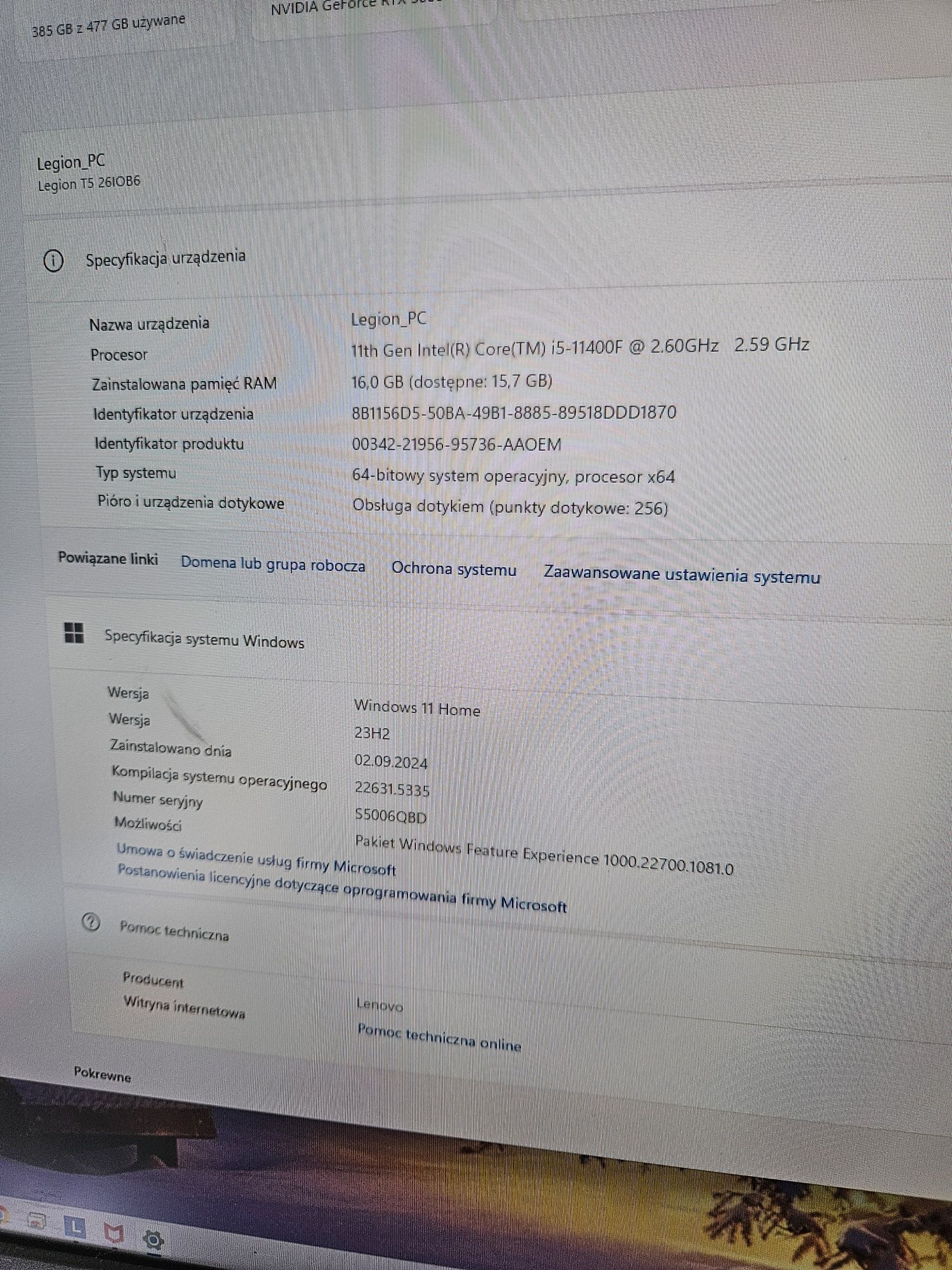 Lenovo legion bardzk mocny RTX3060Ti 16Gb 512 SSD GWARANCJA PRODUCENTA