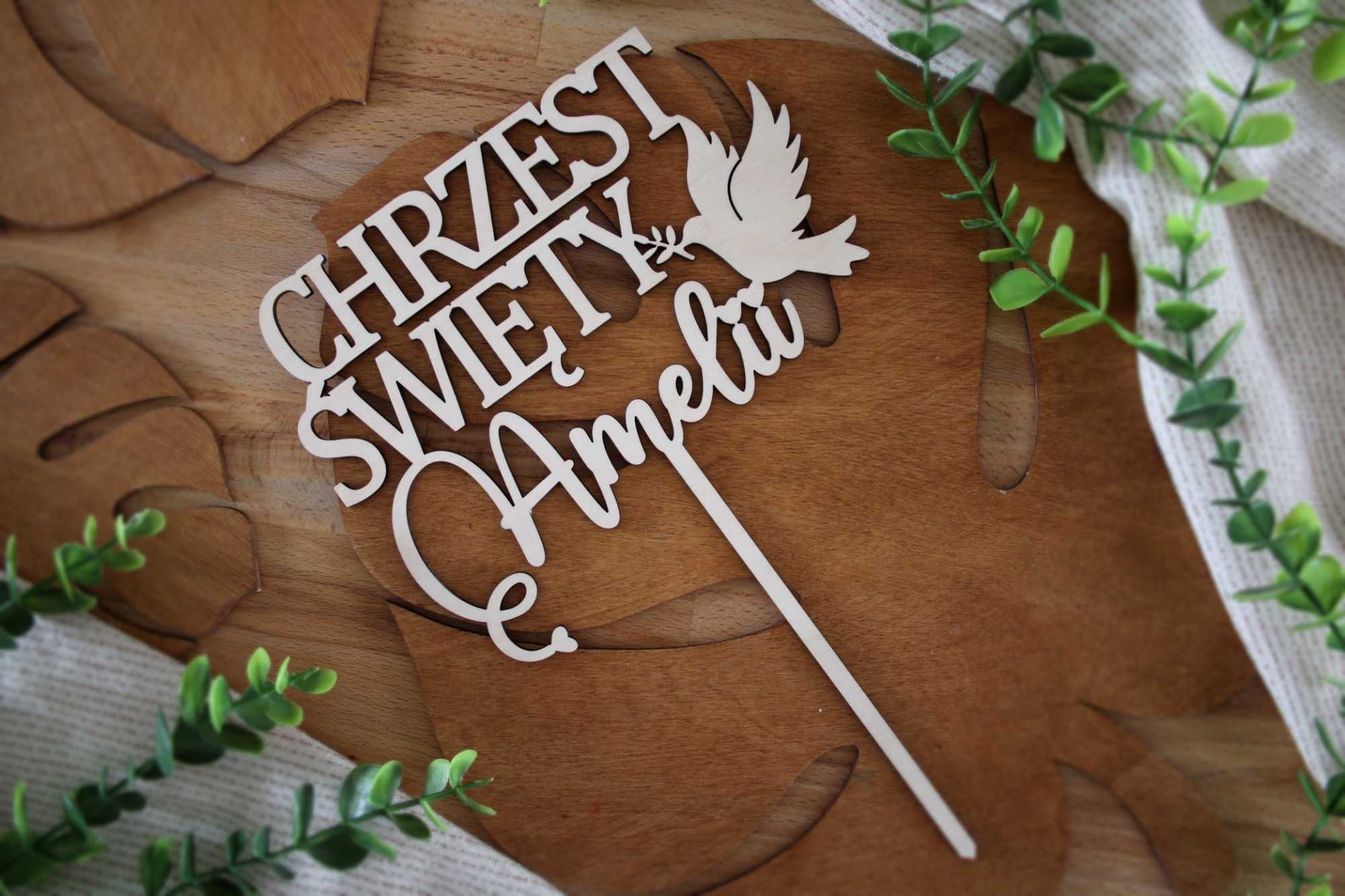 Personalizowany topper na tort Chrzest Święty + imię