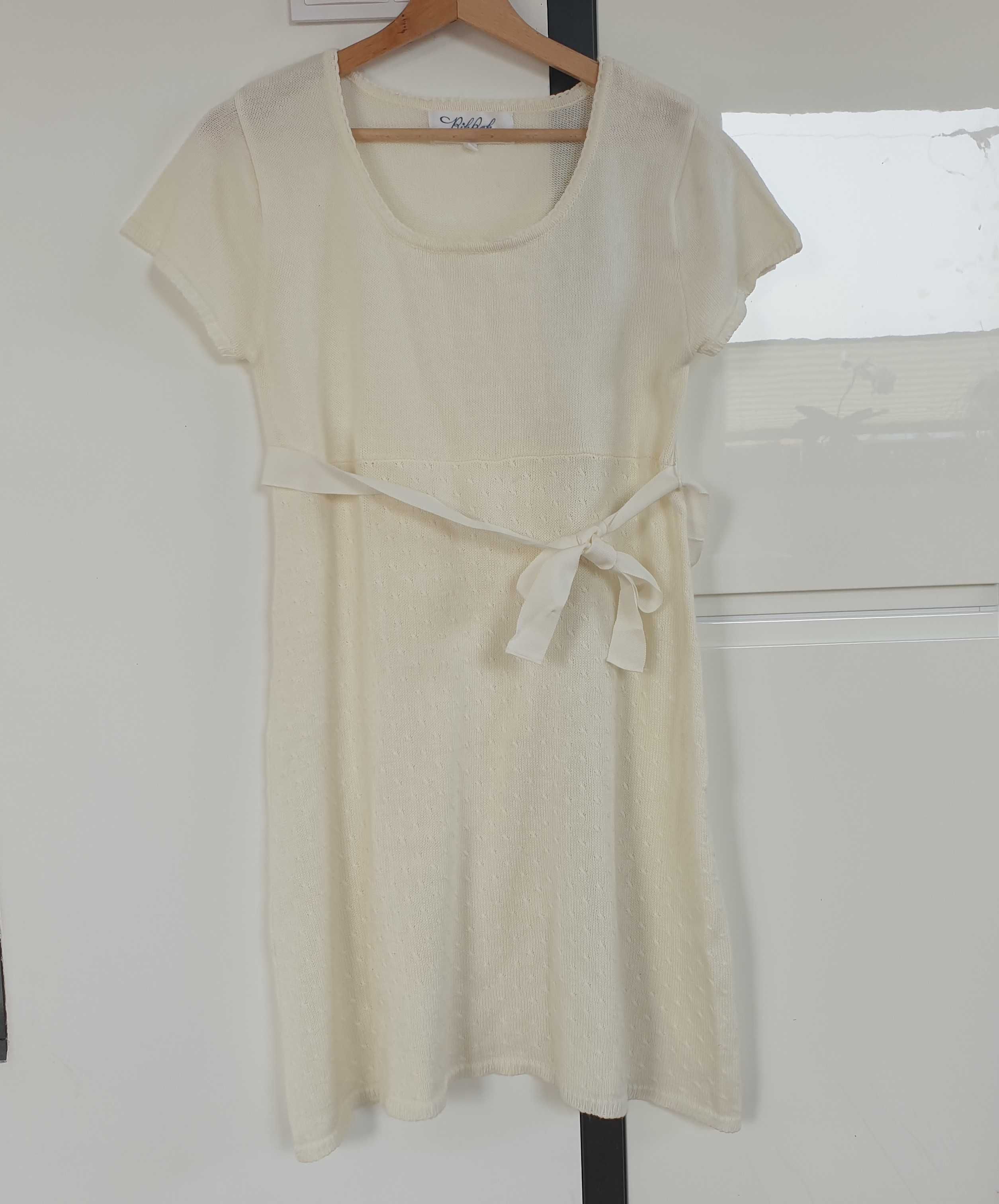 Sweterkowa, kremowa sukienka, 50% bawełna, Bik Bok, M-L