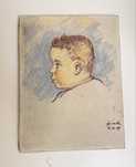Stary obraz malowany na płótnie profil dziecka 1949 rok
