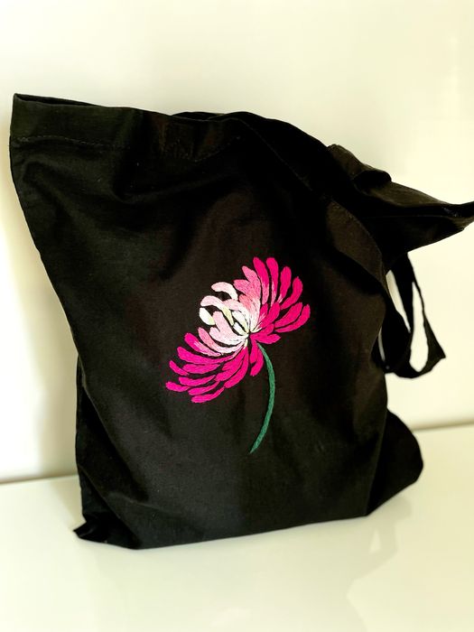 Bawełniana torba na zakupy haftowana czarna, szoperka
