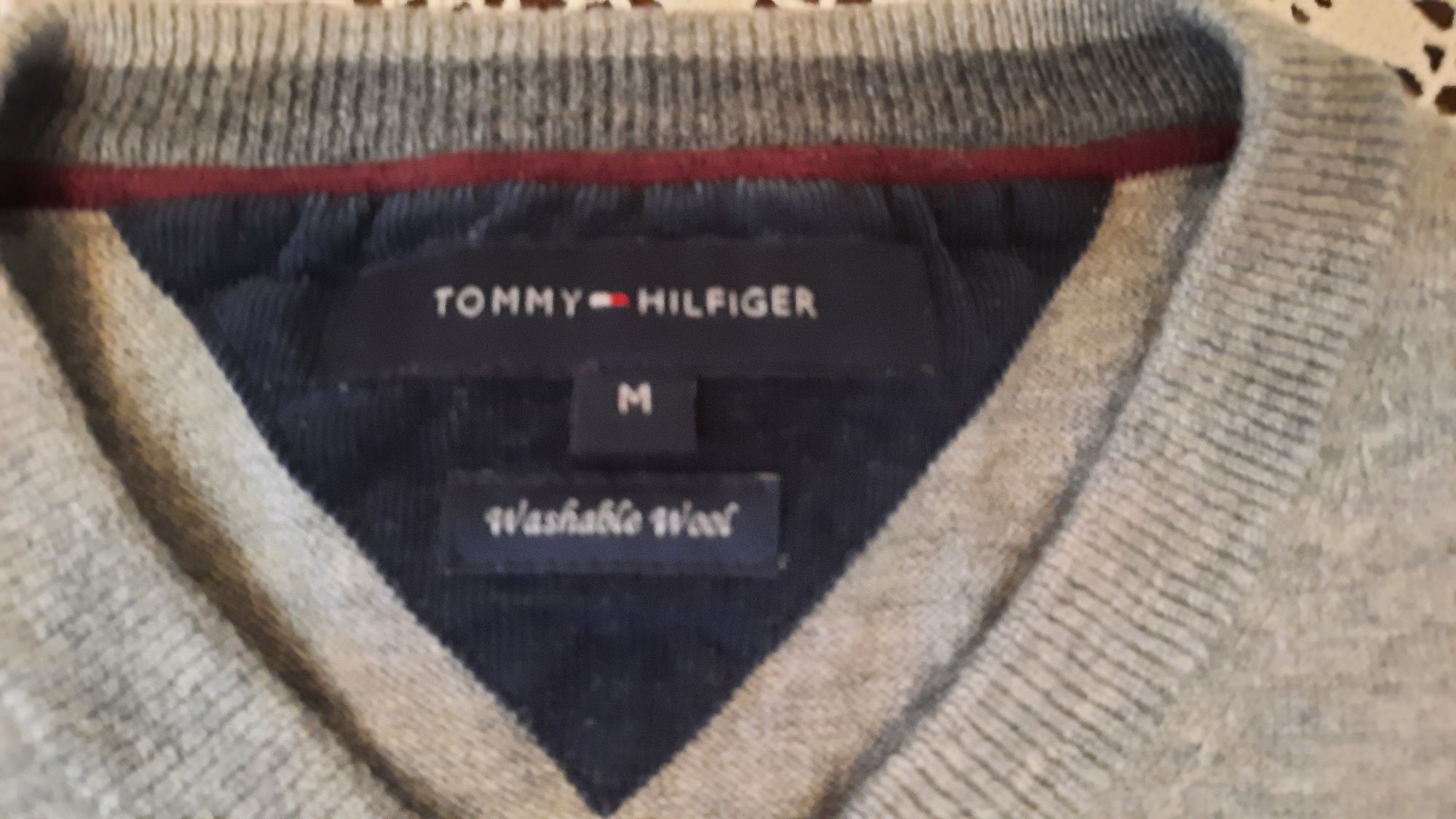 Tommy hilfiger 100%wełna jagnieca sweter szary M