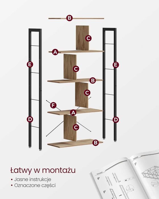 Regał na książki 5-poziomowy wolnostojący otwarty metalowa konstrukcja