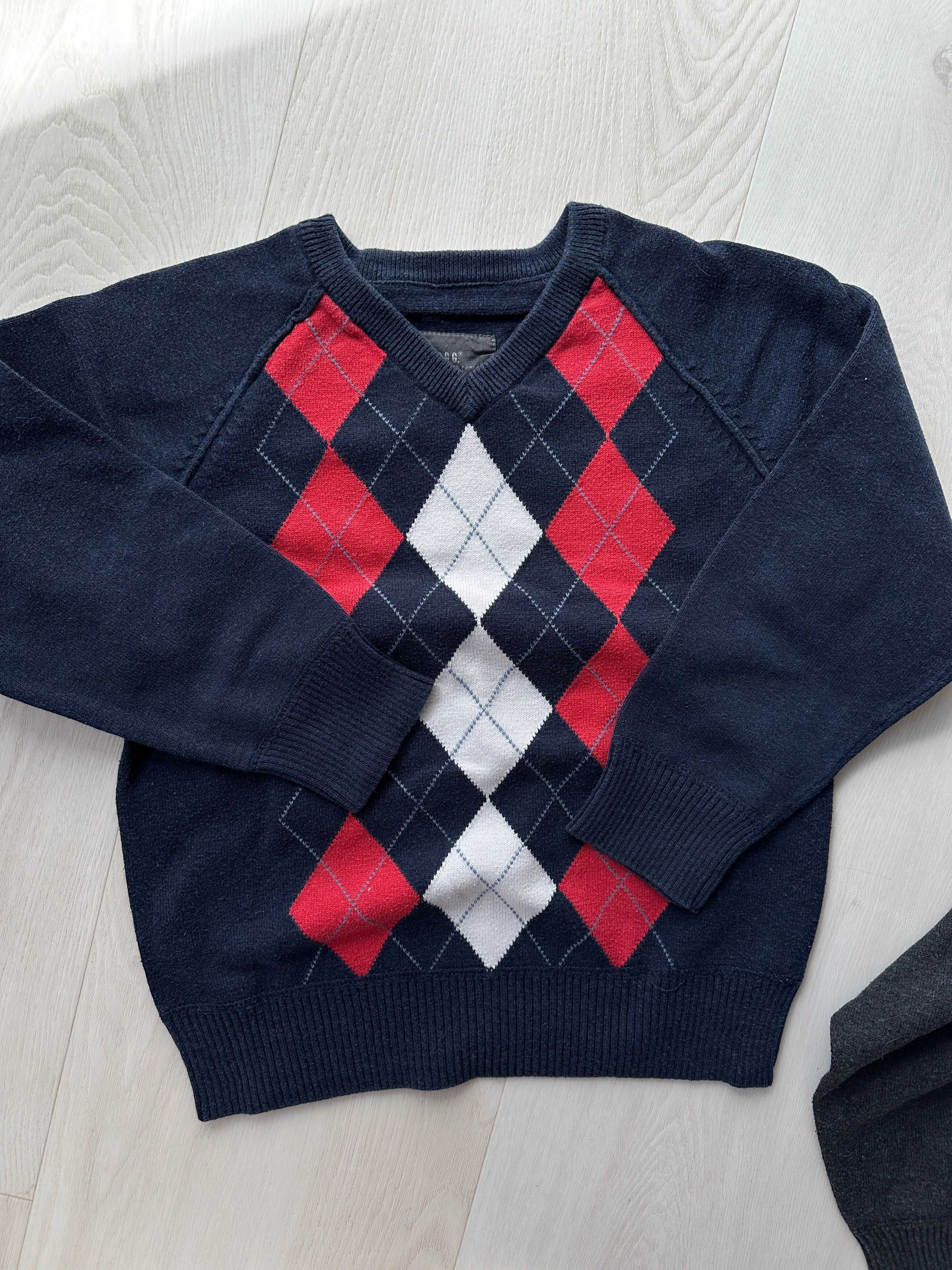 2 sweterki w romby bawełna H&M stan idealny 122/128 8 lat