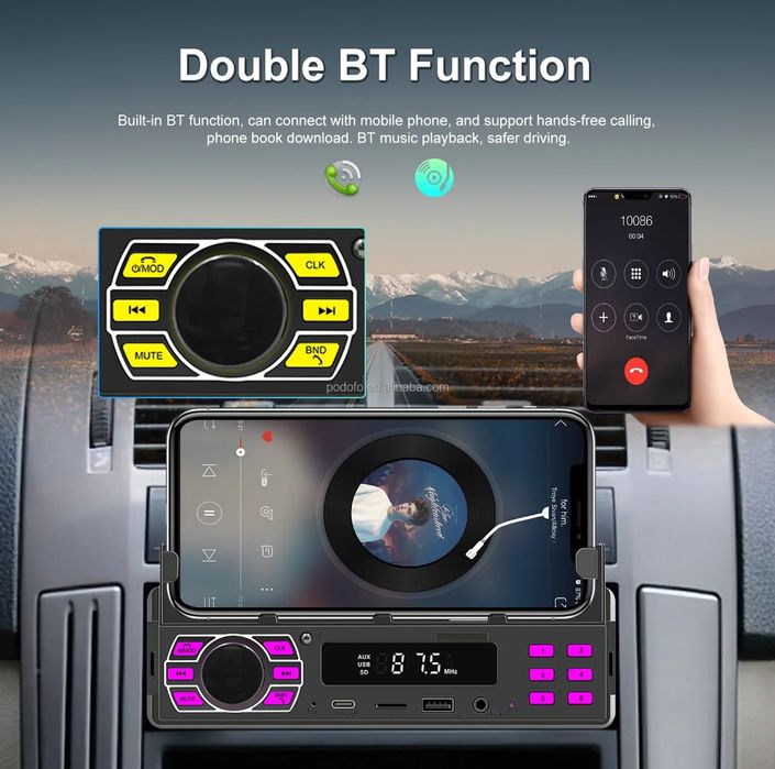 Rádio 1din MP3 Bluetooth FM SD AUX FM com base para telemóvel NOVO