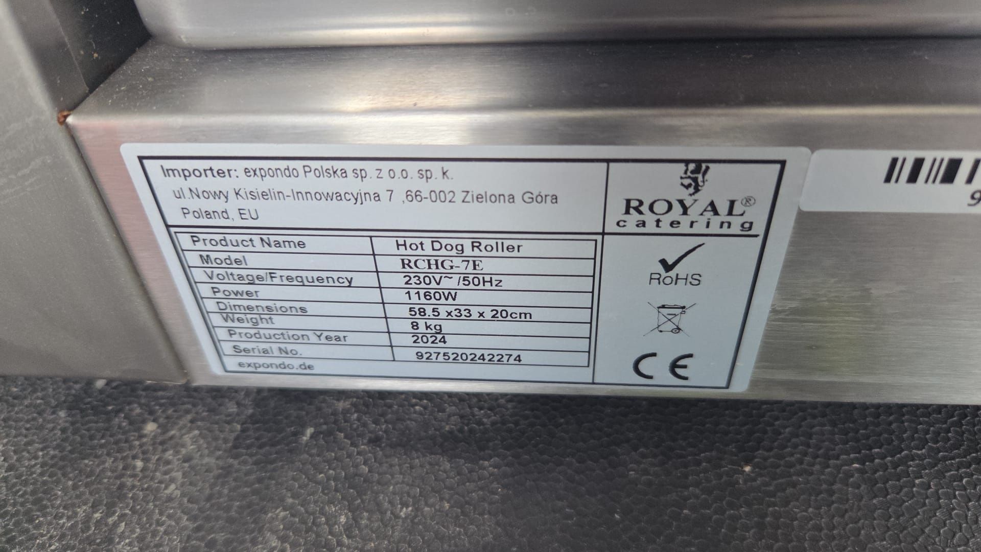 Grill rolkowy 7 rolek 12 parówek 1400W ROYAL CATERING RCHG-7T jak nowy